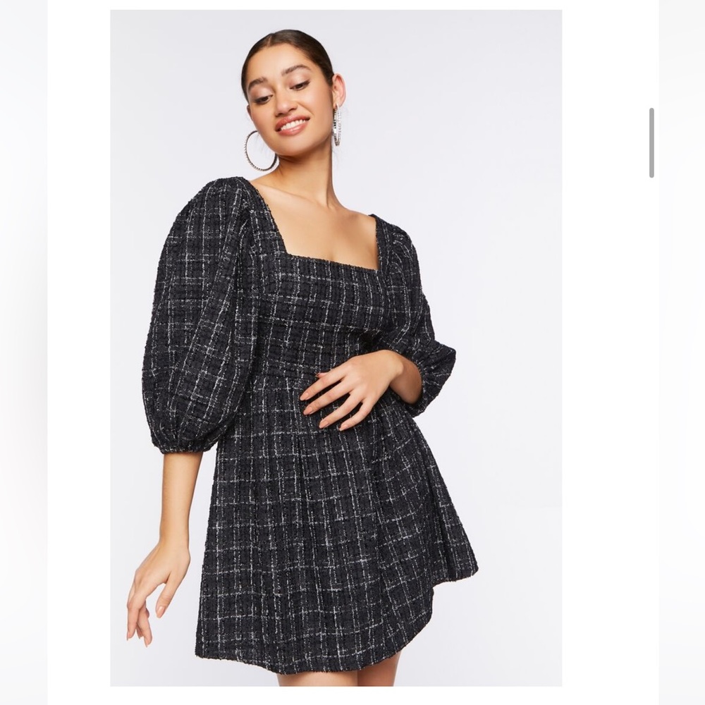 Tweed Balloon Sleeve Mini Dress